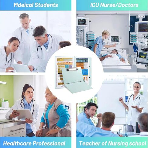Black Nursing Clipboard with Nursing and Medical Edition Cheat Sheets - Aluminum Foldable Nurse Clip Boards Essential Accessory for Efficient Patient Care in Saudi Arabia