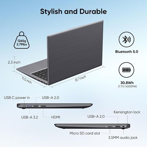 14.1 "Windows 11 Pro Computer 8GB RAM 128GB SSD ، Intel Celeron N5095 (4C4T ، حتى 2.9 جيجا هرتز) عرض IPS ، HDMI ، WIFI Dual Band ، BT5.0 Light و Thin Notebook PC للعمل ، طالب المدرسة in Kuwait