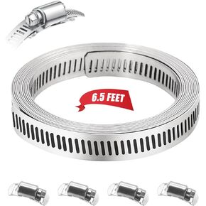 Dianrui DIY Hose Clamps 50FT 304 Stainless Steel Metal Strap + 24PCS Stronger Fasteners Assortment Kit Large Adjustable Pipe Clamps Band Clamp for Pipe Automotive Mechanical