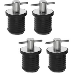 4 Pcs Boat Plug Snap Plugs T Handle Boat Drain Plug Rubber Plugs with Brass/Stainless Steel Handle Marine Twist Plug Boat Accessories (Brass, 1 Inch)