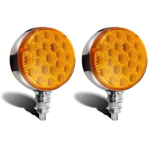 Partsam 2Pcs Amber/Amber Round Dual-Face LED Rear Turn Signal and Parking Lights Post Mount Sealed 42 LED Pedestal Lights Chrome Replacement for Trucks Trailers