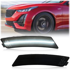 NSLUMO Led Side Marker Lights Compatible w/Cadillac CT5 2020 2021 2022 2023 White Led Front Bumper Side Marker Reflector Repeater Lamp Kit LH RH Smoked Lens Strip Led Sidemarkers OEM Replacement