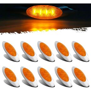 Partsam 10Pcs 6-5/8 Amber 4LED Side Marker Clearance Lights with Bullet Plug, Truck Panelite Lights Turn Signal Compatible with Peterbilt/Kenworth/Freightliner, Sealed Waterproof, 12V