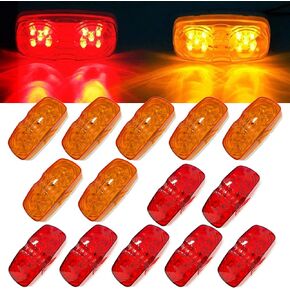 HHCSOP 14x Trailer Marker Light 4x2 Rectangle Led Lights 10 Diodes Double Bullseye Led Light Red/Amber 12V Side Marker Light Indicators Surface Mount Rv Camper Trucks IP67 Waterproof DOT Certified