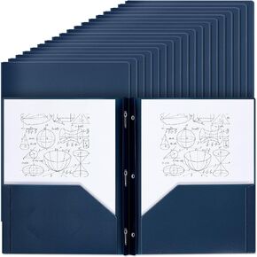 Lincia 100 Pcs Plastic Folders with Pockets and Prong Folders with Prongs Plastic Folders with 2 Pockets Pocket Folders for Office, School for Students, Teachers, Office Workers (Navy Blue)
