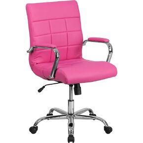 Flash Furniture Vivian Mid-Back Swivel Vinyl Upholstered Desk Chair with Padded Seat and Armrests, Adjustable Height Padded Office Chair, Black/Chrome