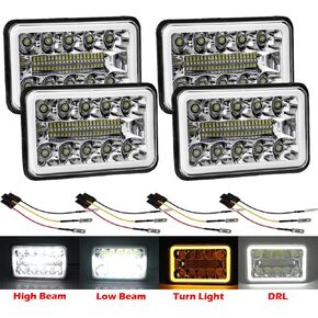 4 PCS DOT Approved 4x6 Inch Halo Headlights Replacement H4651 H4652 H4656 H4666 H6545 Compatible With Peterbilt Kenworth Freightinger Ford Probe