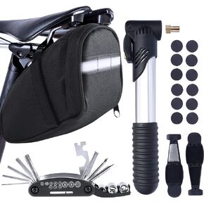 Bike Repair Kit, Bike Tire Tool Kit with Mini Pump, Saddle Bag, Multitool Bicycle Accessories Set for Adult Bikes Road Mountain Bike MTB