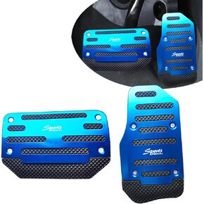 Fogfar 2 PCS Car Automatic Transmission Foot Pedal Kit, Brake Throttle Alloy + Rubber Strip Non-Drilling Anti-Slip Foot Pedal, Sporty Decorative Pedal Cover Replacement, Universal for Cars (Blue)