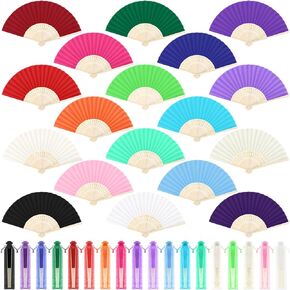 Aodaer 72 Pieces Silk Folding Fans with Fabric Sleeve Bamboo Folded Fans Handheld Folding Fans Decoration Fans for Wedding, Bridal Shower, Home Decoration, Mixed Colors
