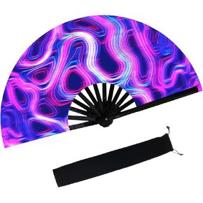 dmjuncong Large Folding Hand Rave Fan,Clack Handheld Fan with Fan bag,for Music Festivals,Carnival,Rainbow Outfits,Disco Party,Neon Party, Glow Party Decorations Supplies.