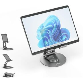 Plugable Swivel Tablet Stand Holder, 360° Rotating Base Tablet Holder for Phones and Tablets up to 12.9", Adjustable and Foldable iPad Stand for Desk, POS, Kitchen, Drawing (PT-STAND1)