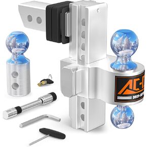AC-DK Adjustable Trailer Hitch, Fits 2-Inch Receiver, 6-Inch Drop/Rise Heavy Duty Aluminum Drop Hitch,15,000 LBS GTW-Tow Hitch for Truck Jeep Trailer with Double Stainless Steel Locks, Not Loose