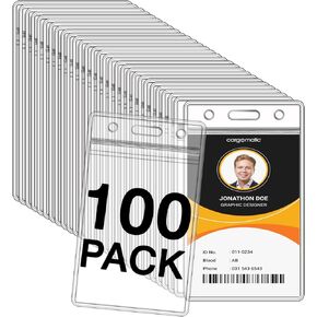 100 Pack Clear Badge Holder Plastic Name Badge Holder Lanyard Id Holder Clear Id Badge Holder (3X4)