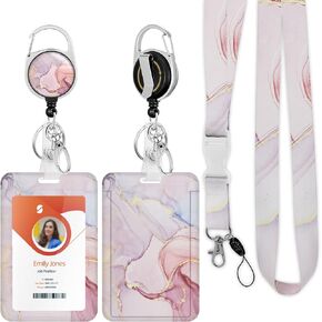 ID Badge Holder with Lanyard,Retractable ID Badge Card Holders Detachable Neck Lanyard Strap with Badge Reel and Vertical ID Holder for Nurse Students Teachers Office Staff(Flower Pink)
