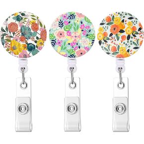 Badge Reel Retractable Nurse Badge Holder Cute Name Decorative Badge Reels with Clip on ID Card Holders (1 Pack Cute Navy Blue Floral) in Kuwait