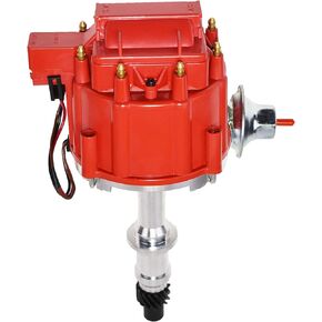 A-Team Performance - HEI Complete Distributor 65K Coil - Compatible with Small Block SB and Big Block BB Pontiac 301 326 350 389 400 421 428 455 One Wire Installation Red Cap