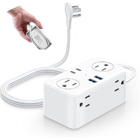 European Travel Plug Adapter, EU/UK/US Travel Adapter Power Strip, 6 AC Outlets, 20W USB C Power Delivery, 3ft Wrapped Around Extension Cord, Compact for Travel
