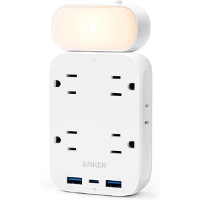 Anker USB Wall Charger,Anker 6 Outlet Extender with 2USB A, 1USB C Ports,Built-in Lamp and Overload Protector with Stable & Rotating Plug, Multi Plug Adapter Spaced for Home Travel Office,TUV Listed