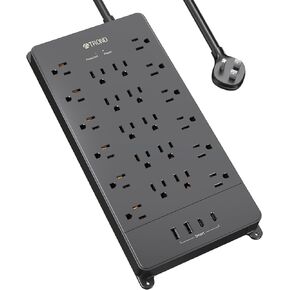 TROND Surge Protector Power Strip with USB C Ports, 5ft Extension Cord with Multiple Outlets, 22 AC Outlets and 4 USB Ports, 4000J, Flat Plug, Heavy Duty, Wall Mount, Under Desk, ETL Listed, Black