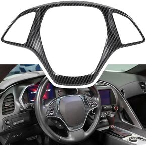Carbon Fiber Look Steering Wheel Cover Molding Cover Trim For Chevrolet Corvette C7 Z06 Z51 ZR1 Stingray Grand Sport 2014 2015 2016 2017 2018 2019 Interior Accessories (Black)