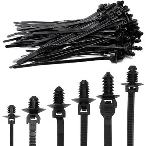 60 PCS Push Mount Zip Ties, Nylon Car Mount Wire Ties Snap in Cable Zip Ties, Black Push Mount Cable Ties Automotive Zip Ties Fastener Wire Harness Clips for Wire Tying (6-Types)
