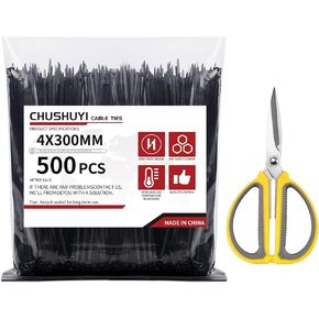 Metal Zip Ties： Metal Tie Wrap Kit，300pcs 11.8in Self-Locking Stainless Heavy Steel Cable Ties， Chain Link fence Ties， Suitable For fixed Fence Thermal Insulation Shield Outdoor and Workshop Etc