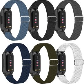 6 Pack Elastic Nylon Sport Bands Compatible with Fitbit Inspire 3 Women Men Kids Wristband, Adjustable Breathable Nylon Loop Bands