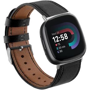 Compatible for Fitbit Versa 4/3/Sense 2/Sense Bands Leather,Women Men Genuine Leather Sport Versa 4/3 Replacement Strap Adjustable Wristbands Band for Fitbit Versa 4/3/Sense 2/Sense