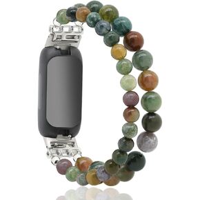 C&L Accessories Bracelets Compatible with Fitbit Inspire 2 Bands for Women Beaded Wristband Adjustable Gemstone Replacement Straps
