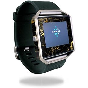 غلاف MightySkins متوافق مع ساعة Fitbit Blaze Cover Skins، رخام ذهبي أسود
