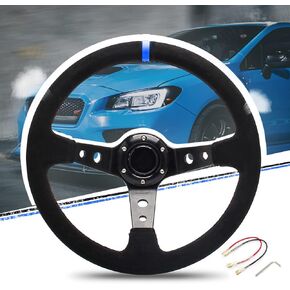 14" 350mm Deep Steering Wheel,Dish 6 Bolt with for Sport Racing Steering Suede Wheel Suede Horn Button US Included, Cable, Wrench? Napped Leather Red