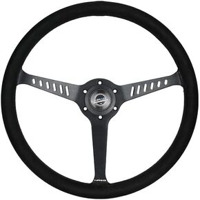 NRG Innovations NRG-RST-380-STL-SA Reinforced Classic Stealth Wheel, 380mm, 3 Spoke Center with Diagnal Slits, 1" Deep Dish with Vegan Suede and Black Stitching