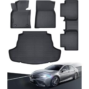 2024 2023 for Toyota Camry Floor Mats, 2022 2021 2020 2019 2018, TPE All Weather Protection Waterproof Anti-Slip Front & 2nd Seat & Rear Trunk Mat(Not Fit for Hybrid or AWD), Car Accessories