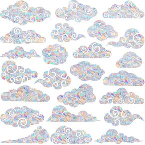 24 Pieces Cloud Window Clings - Anti-Collision Window Decals to Save Birds from Window Collisions,Non Adhesive Prismatic Vinyl Window Clings, Rainbow Stickers