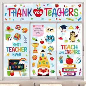 Whaline 9 Sheets Back to School Window Clings Stickers Gnome Owl School Bus Double-Sided Window Decals for Welcome Back to School Party Supplies School Home Wall Glass Blackboard Decorations, 110Pcs