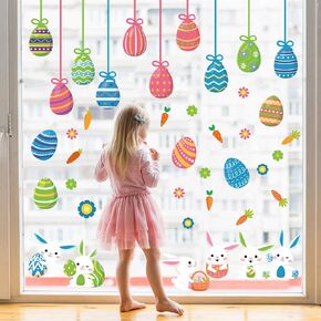 Easter Window Clings for Easter Decor Large Easter Egg Window Decals Reusable Double-Sided Static Spring Window Stickers Rabbit Carrot Cling for Easter Party Spring Home School Office Shop 9 Sheets