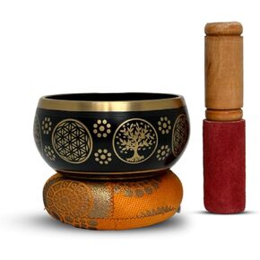 Nature's Own Tibetan Singing Bowl Set- Easy to Play- Meditation Sound Bowl Handcrafted in Nepal for Yoga, Mindfulness, Chakra Healing, Stress Relief- Spiritual Gifts for Women & Men (3.5 Inch, Black)