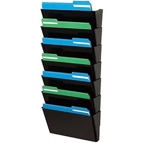 Hanging Wall File Organizer, Wall Mounted File Holder, Letter Size, 7 Pocket, Expandable, Black