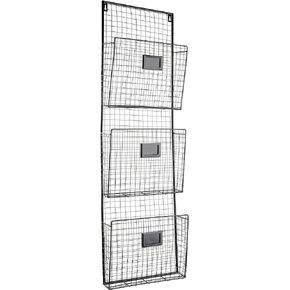 Designstyles Three Tier Wall File Holder – Durable Black Metal Rack with Spacious Slots for Easy Organization, Mounts on Wall and Door for Office, Home, and Work