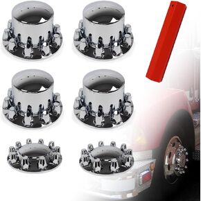 33 mm Axle Cover Chrome Standard 2 Front and 4 Rear Wheel Cover Set Lug Nut Covers for Semi Trucks Removable Screw-on Hub Caps Kit (Installation Tool Included)