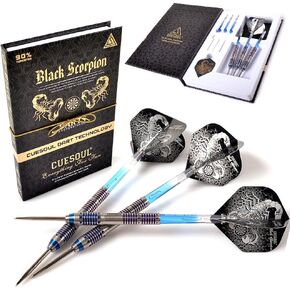 CUESOUL Black Scorpion 22/24/26 Grams Tungsten Steel Tip Dart Set,Barrel with Titanium Coated Finished