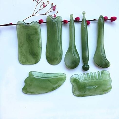 7PCS Resin Gua Sha Scraping Massage Tools Facial Body Guasha Board Gua Sha Scraping Board Ultra Smooth Scraper Tools for SPA Acupuncture Therapy Trigger Point (Green, Resin Material) in Kuwait