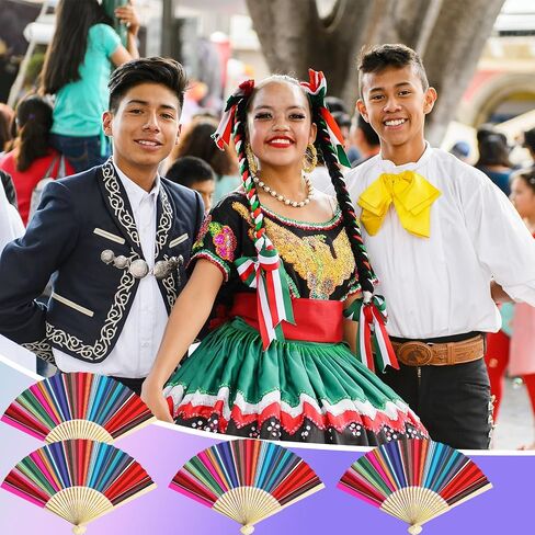 24 Pcs Cinco De Mayo Mexican Folding Hand Fan Fiesta Paper Fan Colorful Folding Fan for Birthday Mexican Cinco De Mayo Themed Party Supplies in Saudi Arabia
