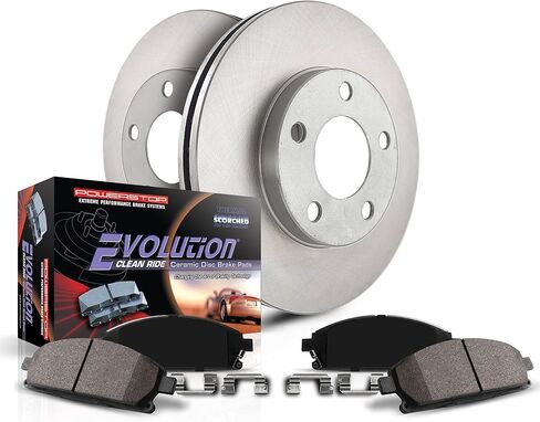 Power Stop KOE3033 مجموعة فرامل بديلة للتخصص الذاتي الخلفي دوارات فرامل OE ووسادات فرامل سيراميك لكرايسلر 200 سيبرينغ | دودج افنجر كاليبر كومباس باتريوت | لانسر [تطبيق خاص] in Kuwait