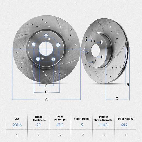 Front Vented Brake Pads and Rotors Kit for Accord 2002-1998, Brake Rotors + Carbon Fiber Ceramic Brake Pads Kit 281.6mm(11.1in) in Saudi Arabia