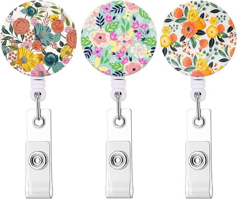 Badge Reel Retractable Nurse Badge Holder Cute Name Decorative Badge Reels with Clip on ID Card Holders (1 Pack Cute Navy Blue Floral) in Kuwait