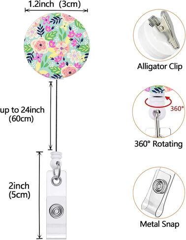 Badge Reel Retractable Nurse Badge Holder Cute Name Decorative Badge Reels with Clip on ID Card Holders (1 Pack Cute Navy Blue Floral) in Kuwait