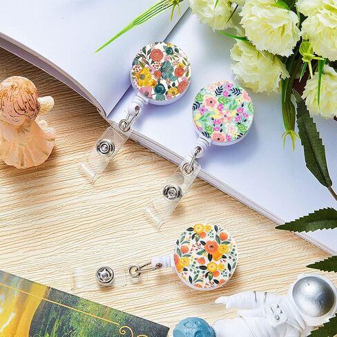 Badge Reel Retractable Nurse Badge Holder Cute Name Decorative Badge Reels with Clip on ID Card Holders (1 Pack Cute Navy Blue Floral) in Kuwait