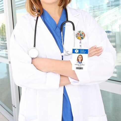 Badge Reel Retractable Nurse Badge Holder Cute Name Decorative Badge Reels with Clip on ID Card Holders (1 Pack Cute Navy Blue Floral) in Kuwait